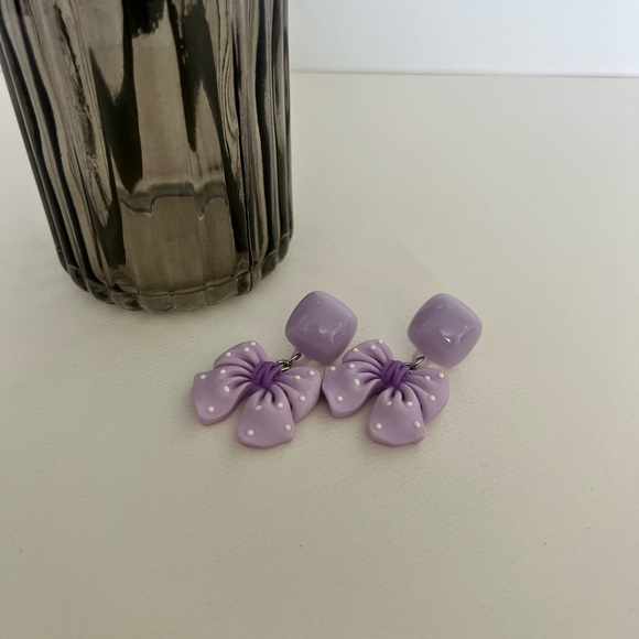 Cute Lolita Pink & Purple Bow Dangle Earrings Set - Polka-dot Bow Earrings - Picture 10 of 17
